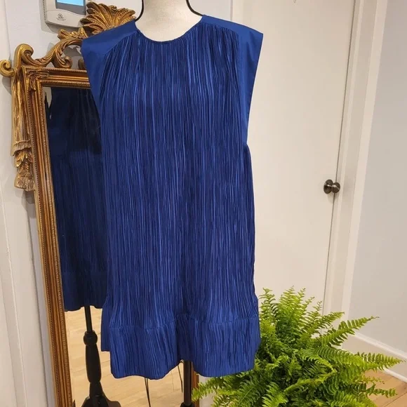 By Anthropologie Cap-Sleeve Plissé Mini Dress